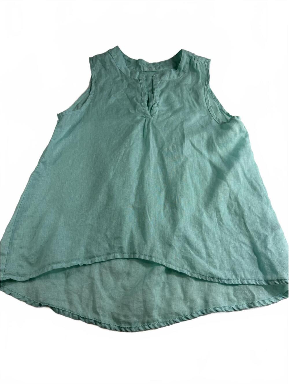 CP SHADES 100% Linen tourquise sleeveless high low top